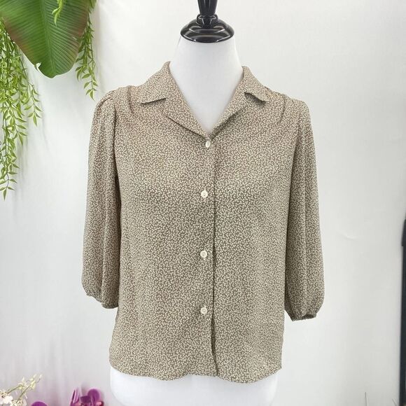 Vintage Liberty House Blouse 1980's Tan & White Floral - Picture 6 of 8